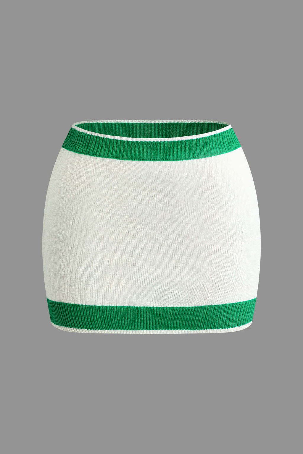 Kontrast Yaka Kısa Triko Üst Ve Mini Etek Takımı