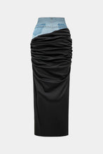 denim detaylı kırışık fermuarlı etek