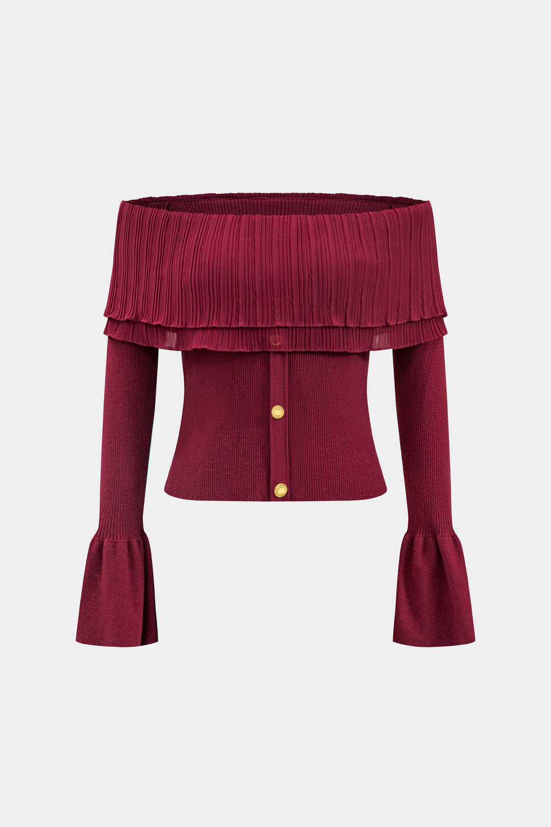 Örgü Omuz Dekolteli Patchwork Balon Kollu Şık Bluz Çekici