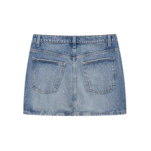 mini asimetrik denim etek