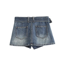 kemerli denim şort etek
