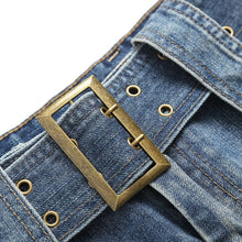 kemerli denim şort etek