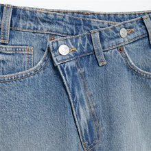 mini asimetrik denim etek