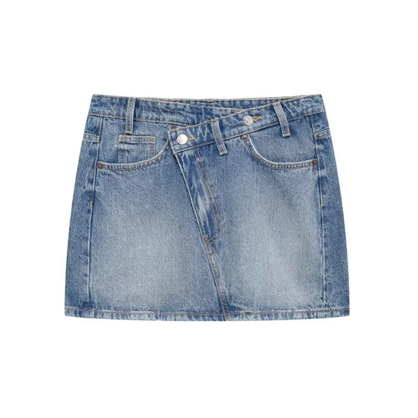 mini asimetrik denim etek