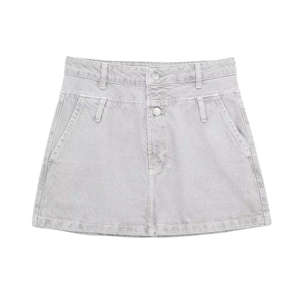 gri eskitme denim etek