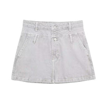 gri eskitme denim etek