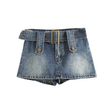 kemerli denim şort etek